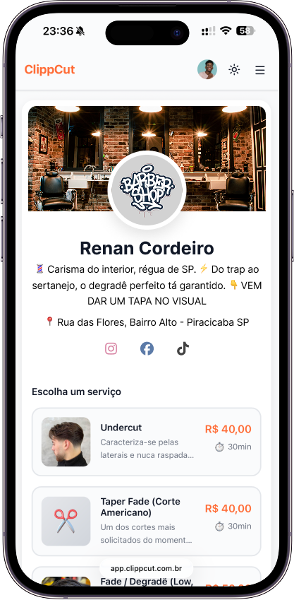 Demonstração do link na bio